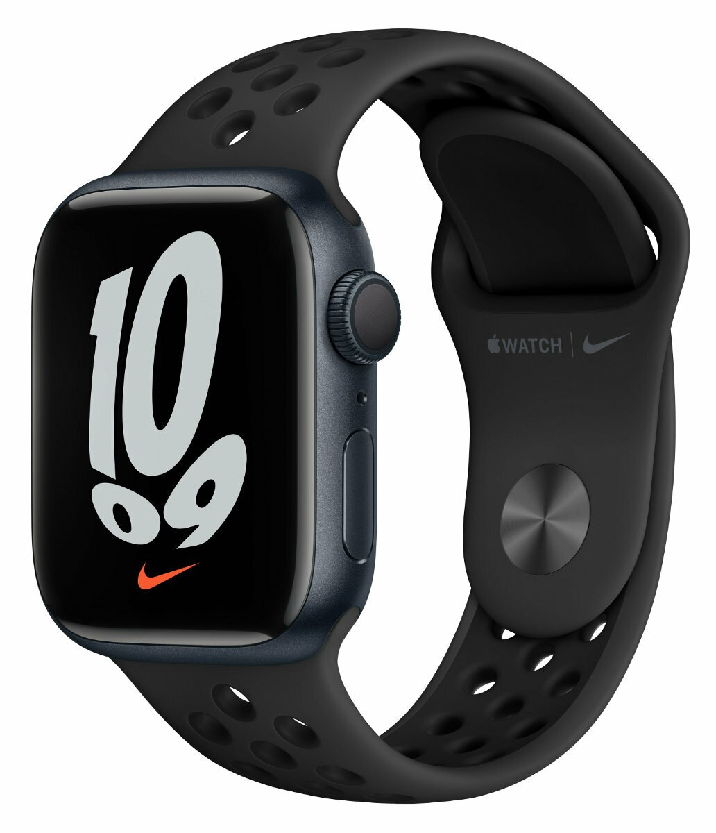 SmartWatch APPLE Watch Nike Series 7 GPS Koperta 41 mm z aluminium w kolorze północy z paskiem sportowym Nike w kolorze antracytu/czarnym MKN43WB/A