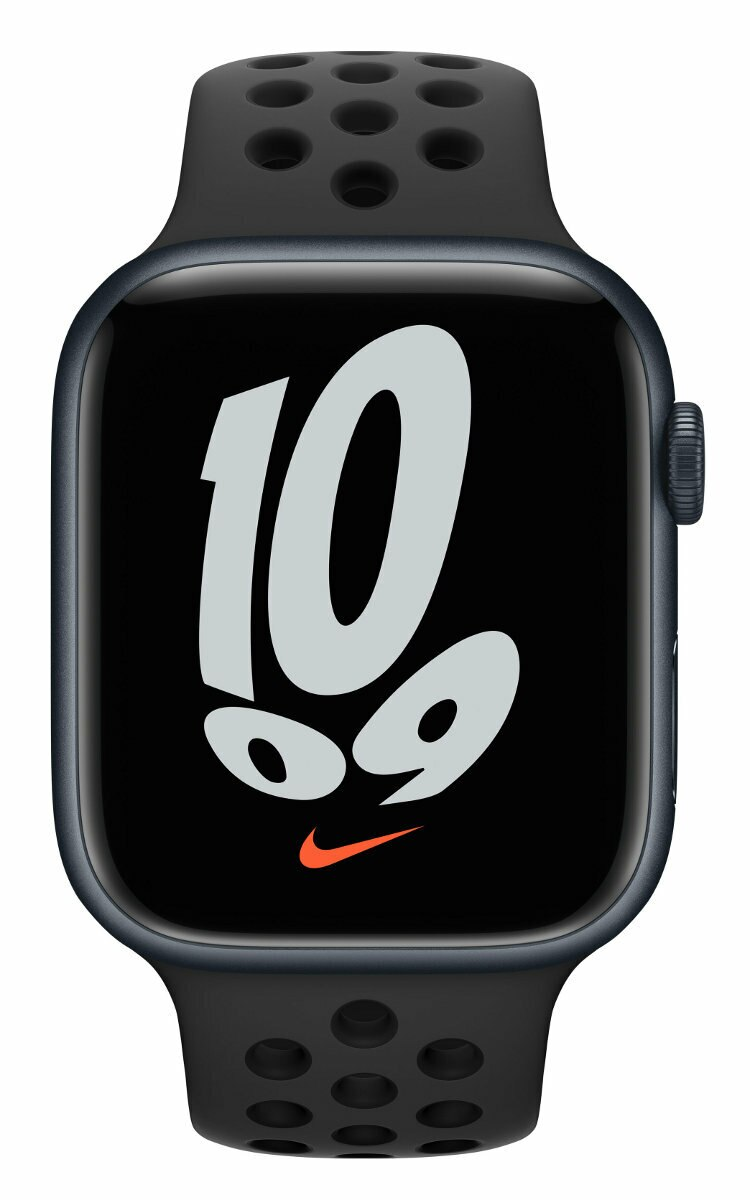 SmartWatch APPLE Watch Nike Series 7 GPS Koperta 45 mm z aluminium w kolorze północy z paskiem sportowym Nike w kolorze antracytu/czarnym MKNC3WB/A