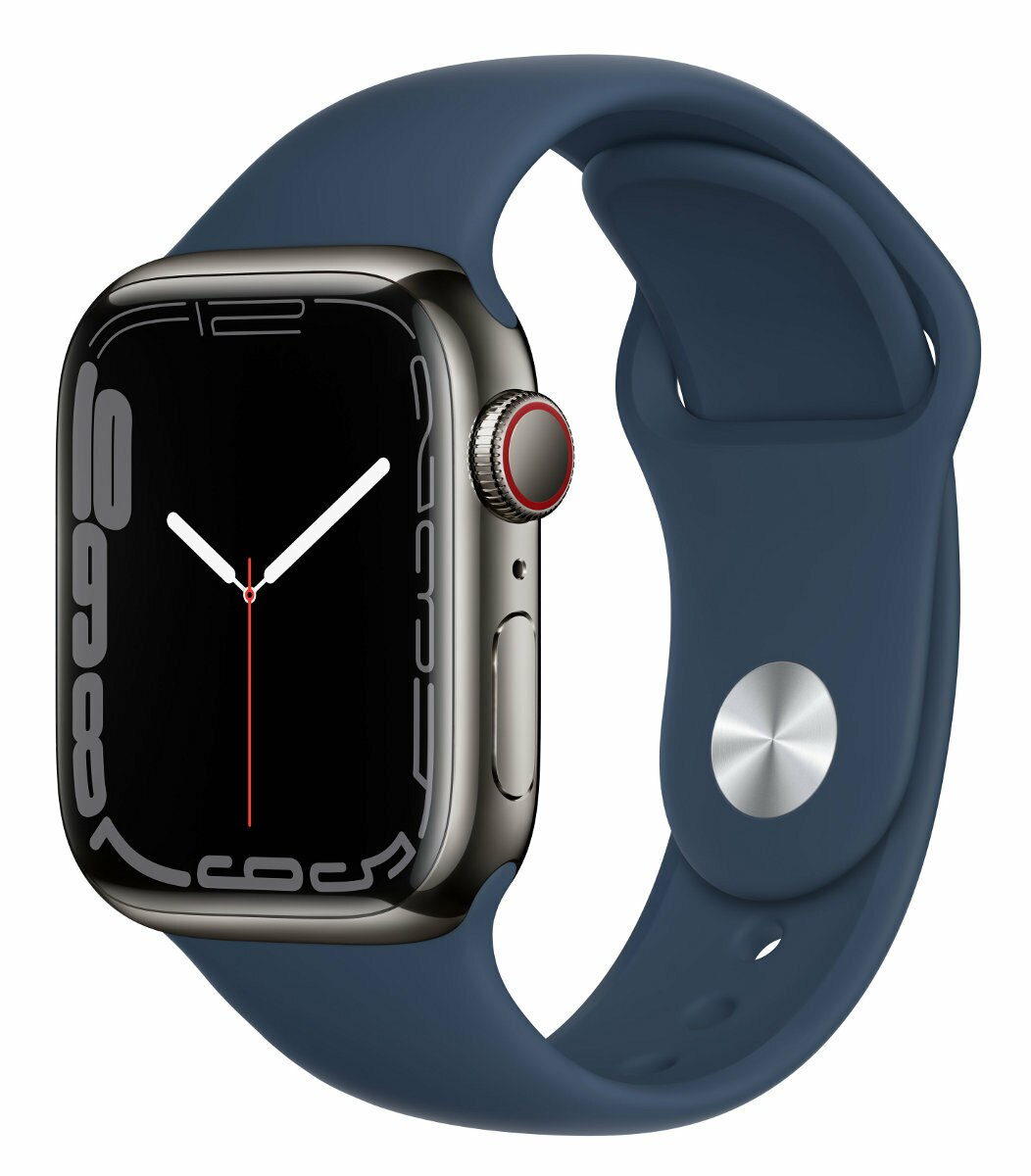 SmartWatch APPLE Watch Series 7 GPS+Cellular Koperta 41 mm ze stali nierdzewnej w kolorze grafitowym z paskiem sportowym w kolorze niebieskim