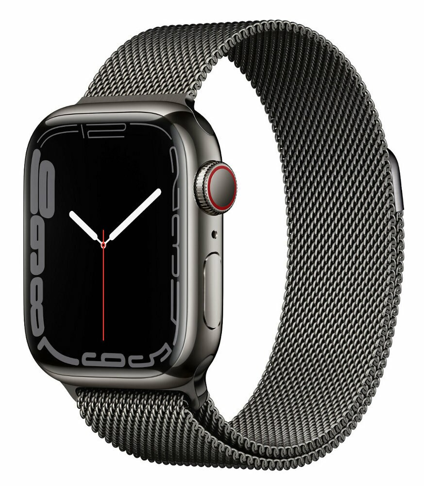 SmartWatch APPLE Watch Series 7 GPS+Cellular Koperta 41 mm ze stali nierdzewnej w kolorze grafitowym z bransoletą mediolańską w kolorze grafitowym MK