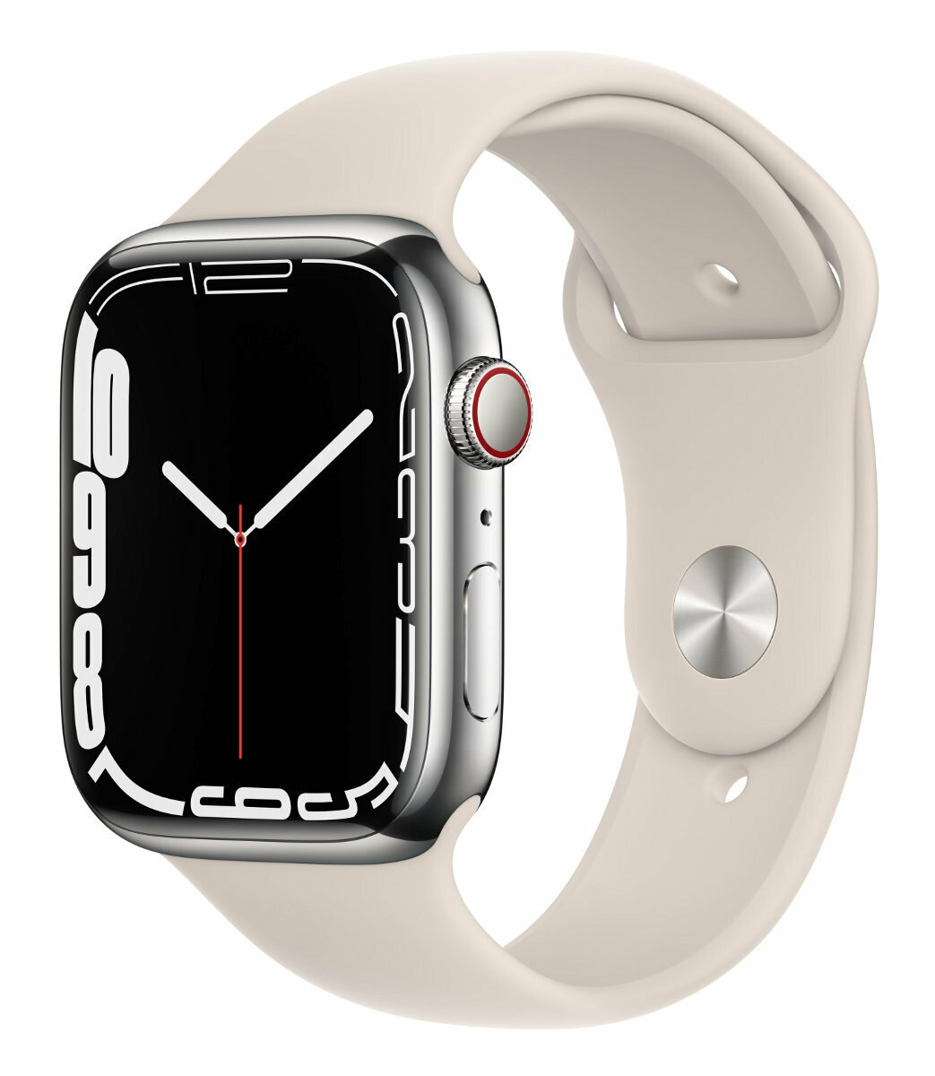 SmartWatch APPLE Watch Series 7 GPS+Cellular Koperta 45 mm ze stali nierdzewnej w kolorze srebrnym z paskiem sportowym w kolorze księżycowej p