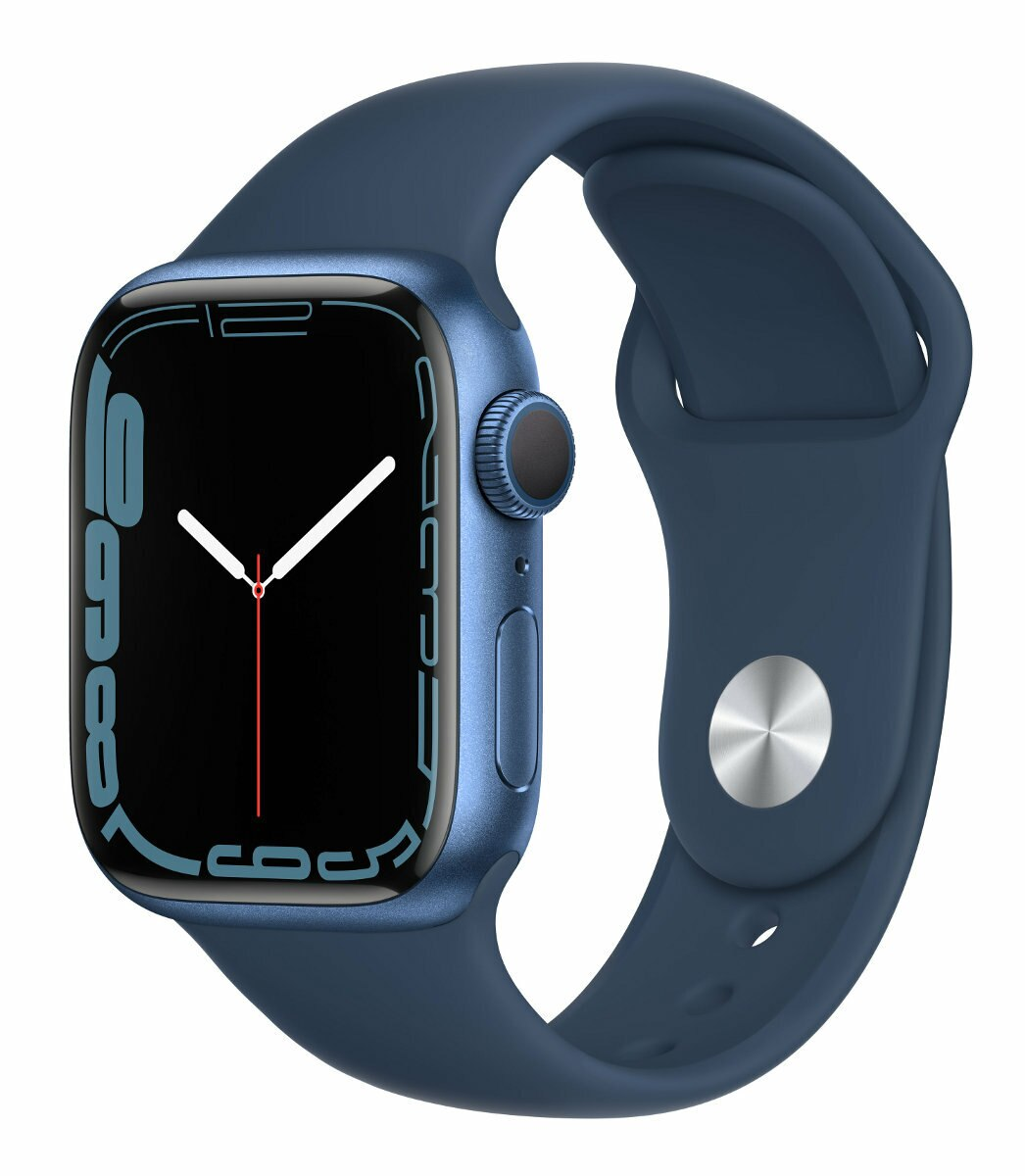 SmartWatch APPLE Watch Series 7 GPS Koperta 41 mm z aluminium w kolorze niebieskim z paskiem sportowym w kolorze niebieskim MKN13WB/A