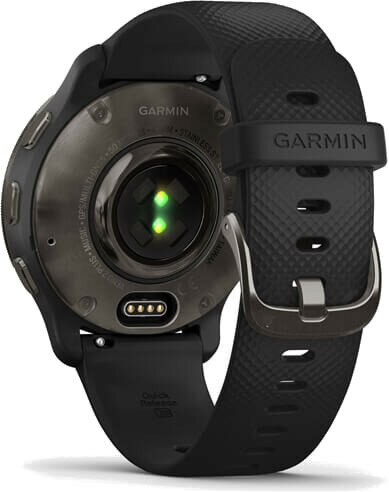 Smartwatch GARMIN Venu 2 Plus (43 mm) niebieskoszara ramka ze stali nierdzewnej z czarną kopertą i silikonowym paskiem 010-02496-11