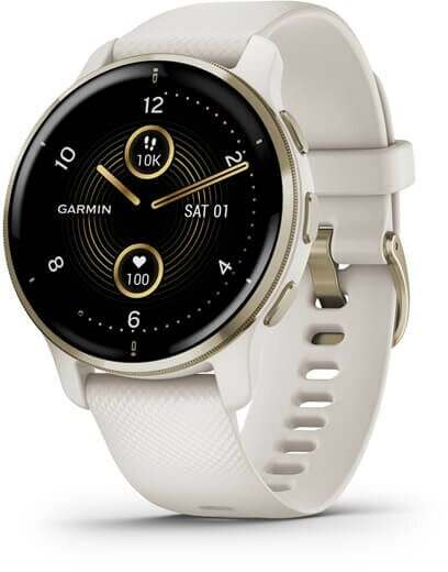 Smartwatch GARMIN Venu 2 Plus (43 mm) kremowozłota ramka ze stali nierdzewnej z jasnokremową kopertą i silikonowym paskiem 010-02496-12