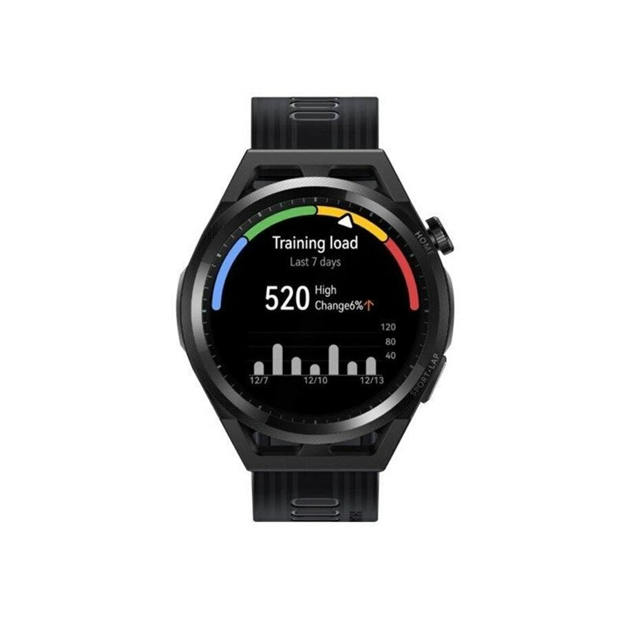 Czarny smartwatch pokazuje obciążenie treningowe 520.