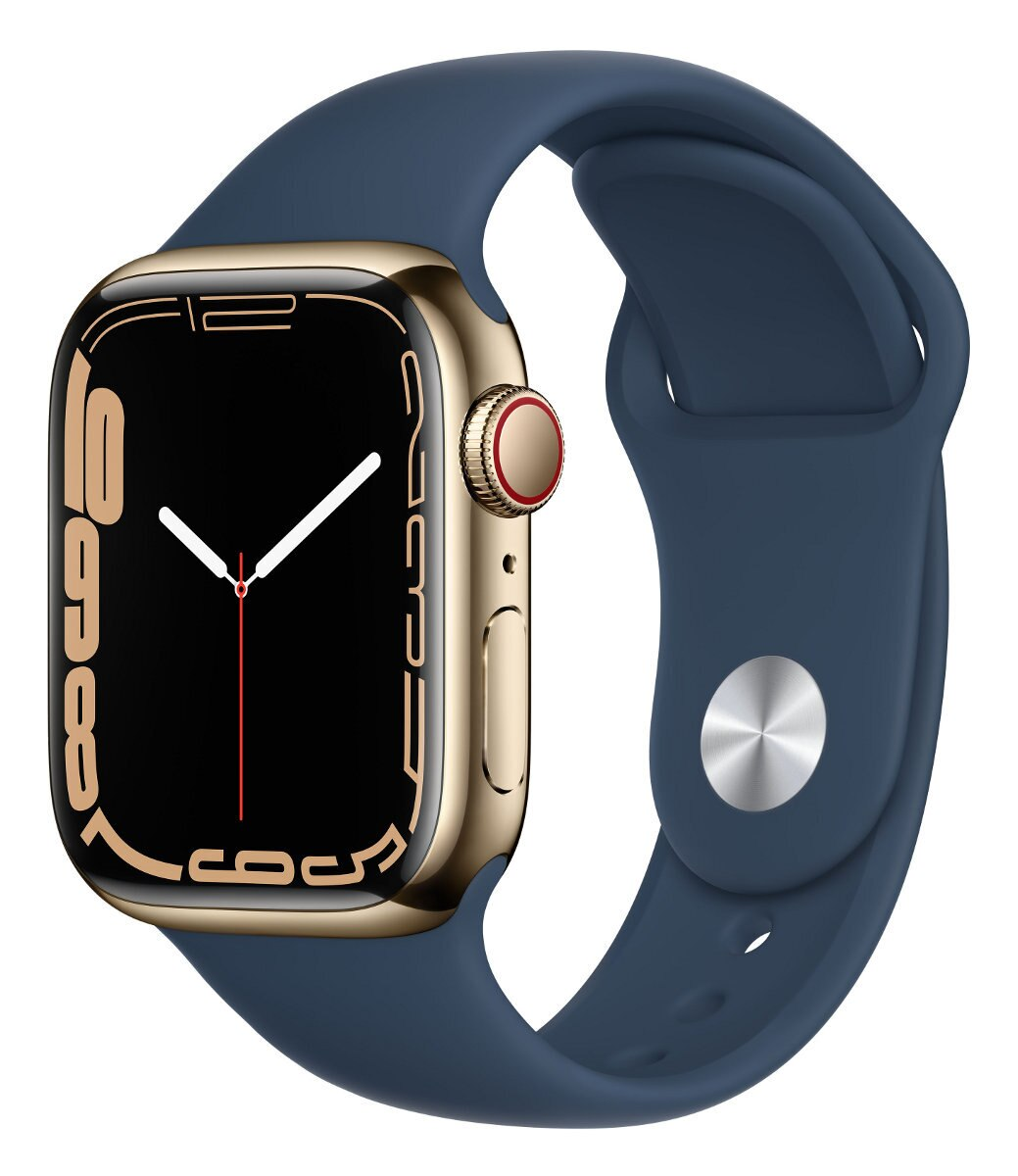 SmartWatch APPLE Watch Series 7 GPS+Cellular Koperta 41 mm ze stali nierdzewnej w kolorze złotym z paskiem sportowym w kolorze błękitnej toni MN