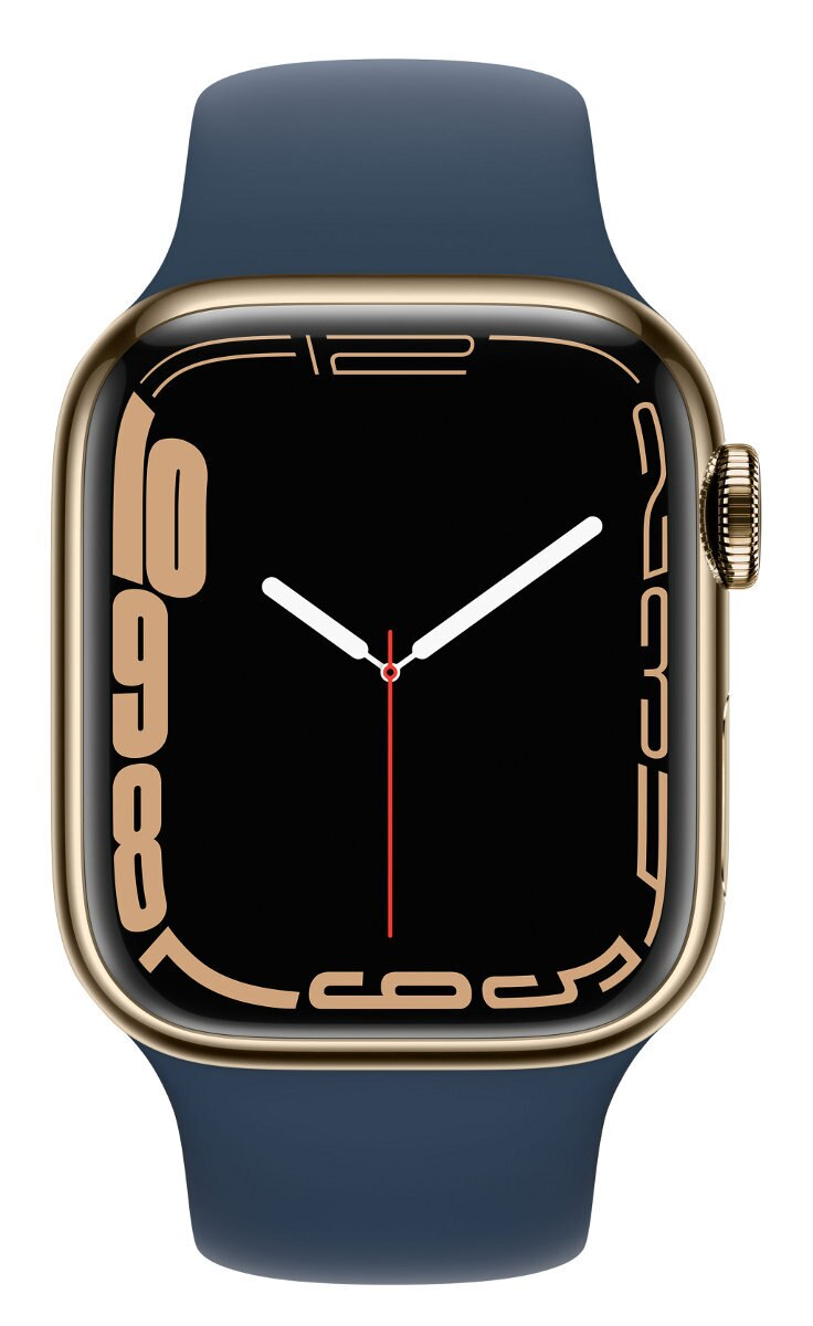 SmartWatch APPLE Watch Series 7 GPS+Cellular Koperta 41 mm ze stali nierdzewnej w kolorze złotym z paskiem sportowym w kolorze błękitnej toni MN