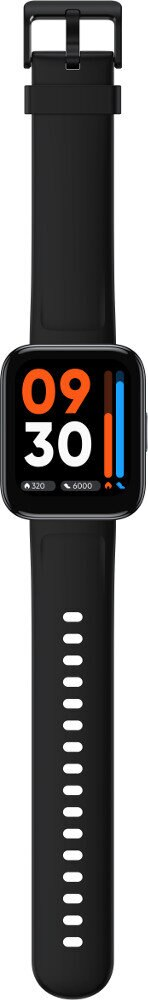 Czarny pasek smartwatch z cyfrowym wyświetlaczem: 09:30, 320 kalorii, 6000 kroków.