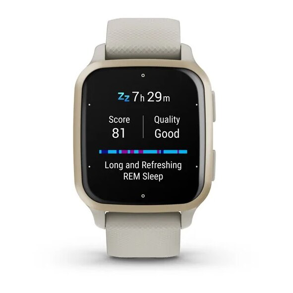 Smartwatch GARMIN Venu Sq 2 Music Edition Kremowozłota ramka z aluminium z kopertą w kolorze beżowo-szary i silikonowym paskiem 010-02700-12