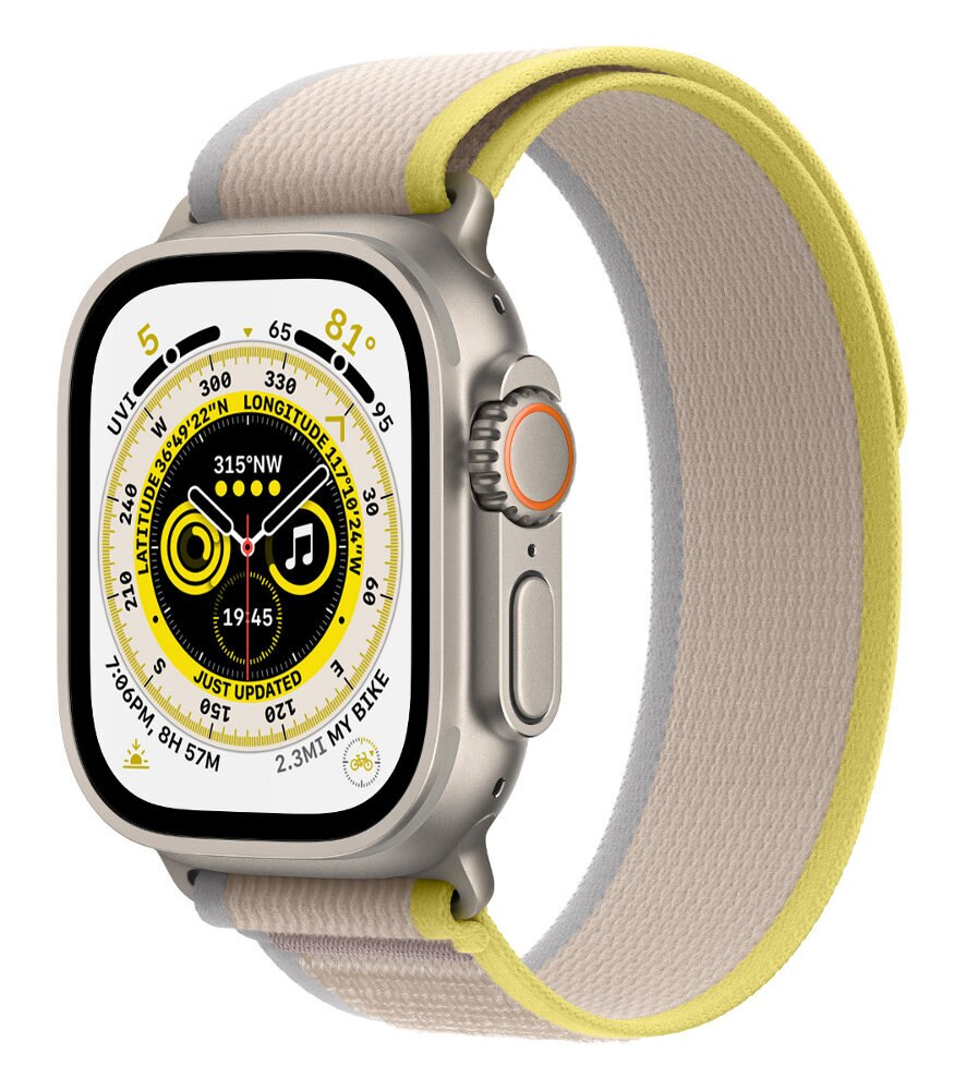 Smartwatch APPLE Watch Ultra GPS + Cellular koperta 49mm z tytanu z opaską Trail w kolorze żółtym/beżowym w rozmiarze S/M MNHK3WB/A