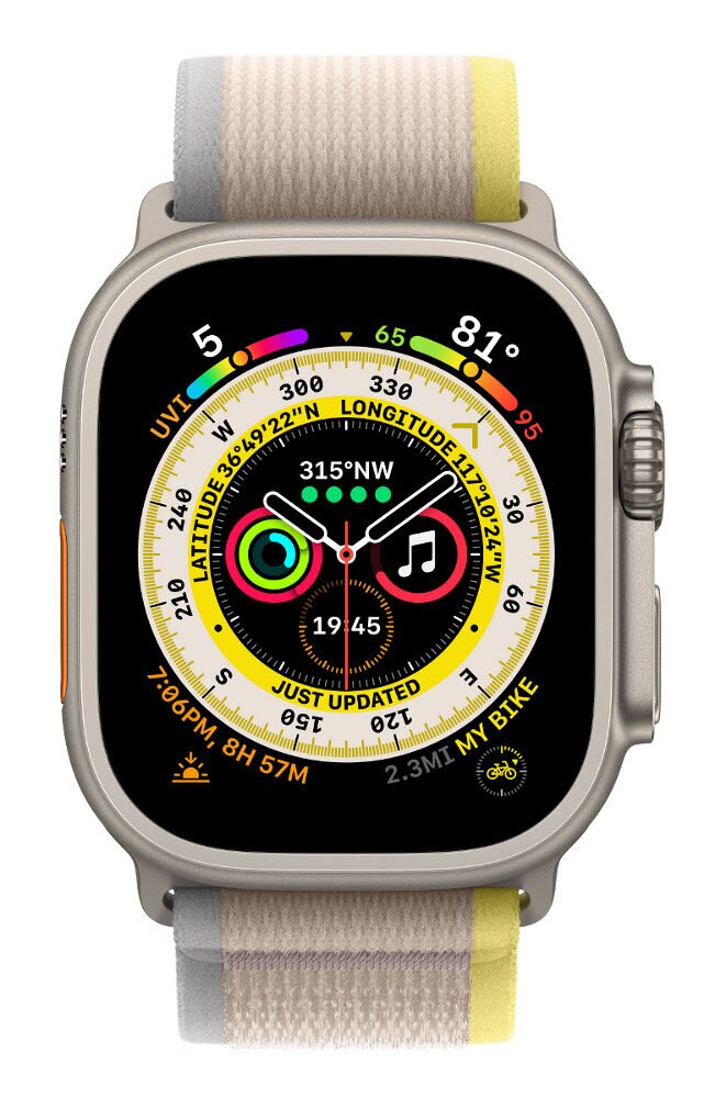 Smartwatch APPLE Watch Ultra GPS + Cellular koperta 49mm z tytanu z opaską Trail w kolorze żółtym/beżowym w rozmiarze S/M MNHK3WB/A