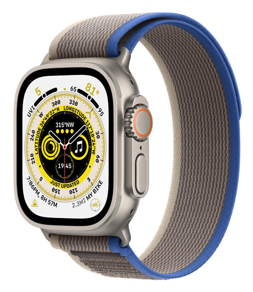 Smartwatch APPLE Watch Ultra GPS + Cellular koperta 49mm z tytanu z opaską Trail w kolorze niebieskim/szarym w rozmiarze S/M MNHL3WB/A
