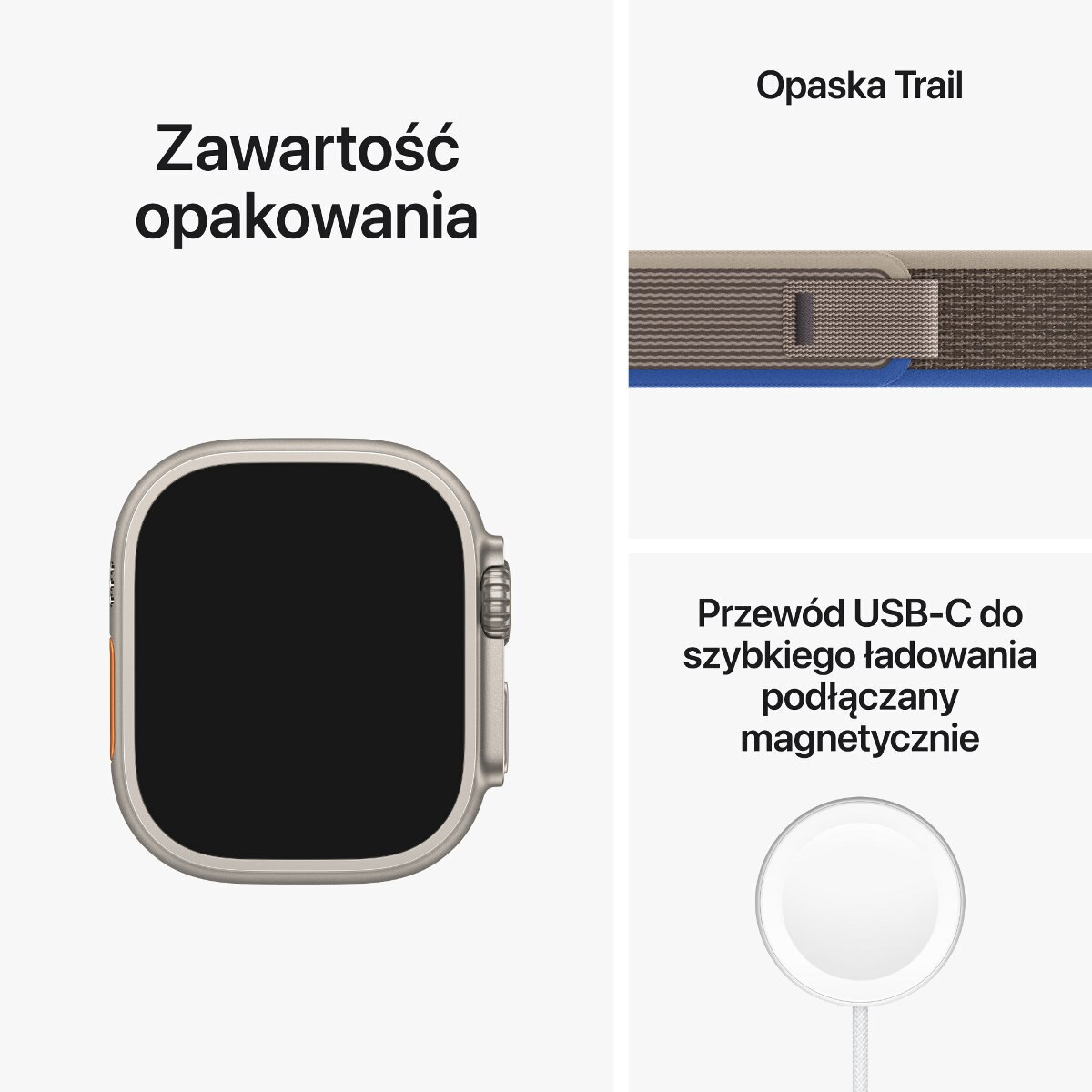 Smartwatch APPLE Watch Ultra GPS + Cellular koperta 49mm z tytanu z opaską Trail w kolorze niebieskim/szarym w rozmiarze S/M MNHL3WB/A