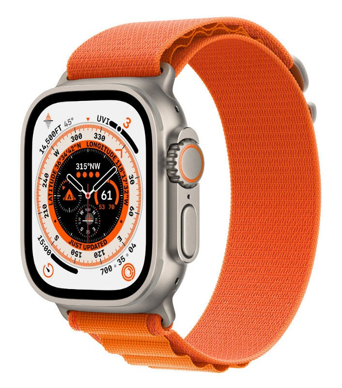 Smartwatch APPLE Watch Ultra GPS + Cellular koperta 49mm z tytanu z opaską Alpine w kolorze pomarańczowym w rozmiarze M MQFL3WB/A