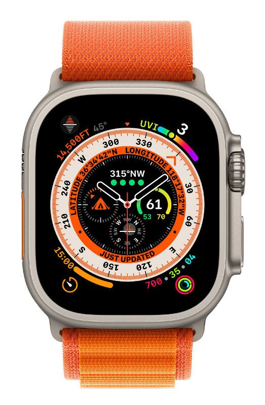 Smartwatch APPLE Watch Ultra GPS + Cellular koperta 49mm z tytanu z opaską Alpine w kolorze pomarańczowym w rozmiarze M MQFL3WB/A