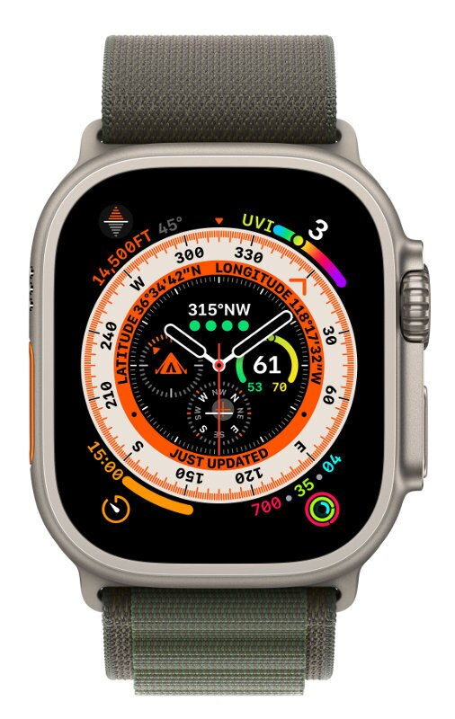 Smartwatch APPLE Watch Ultra GPS + Cellular koperta 49mm z tytanu z opaską Alpine w kolorze zielonym w rozmiarze M MQFN3WB/A