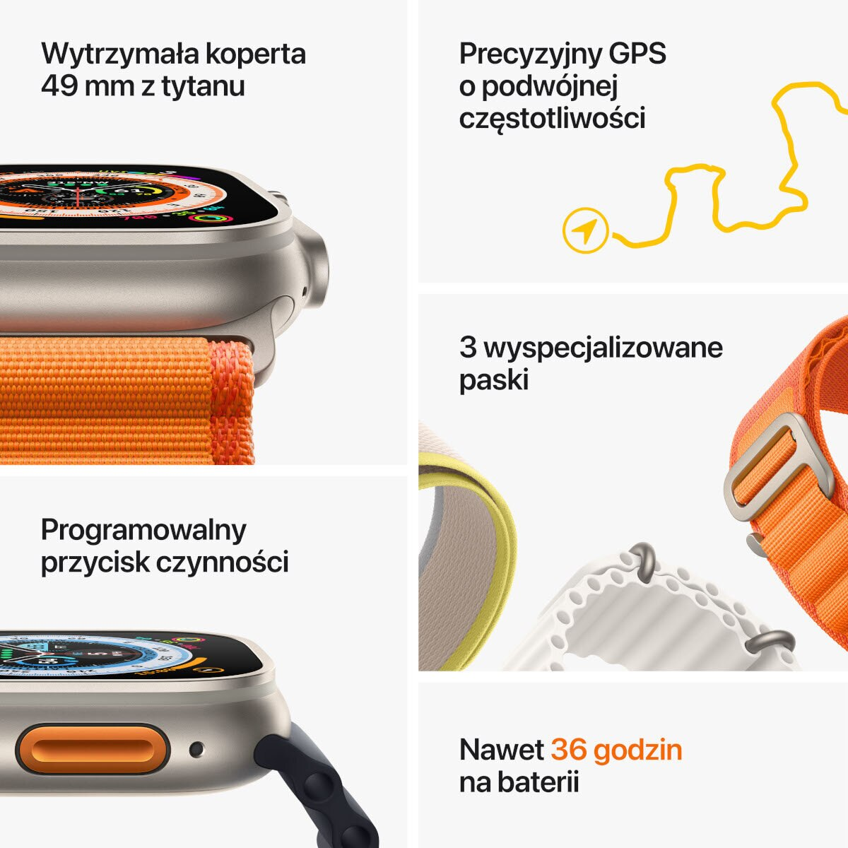 Smartwatch APPLE Watch Ultra GPS + Cellular koperta 49mm z tytanu z opaską Alpine S w kolorze księżycowej poświaty MQFQ3WB/A