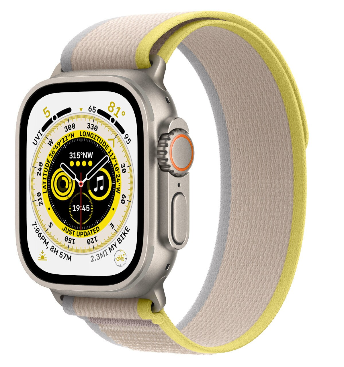 Smartwatch APPLE Watch Ultra GPS + Cellular koperta 49mm z tytanu z opaską Trail M/L w kolorze żółty-beżowy MQFU3WB/A
