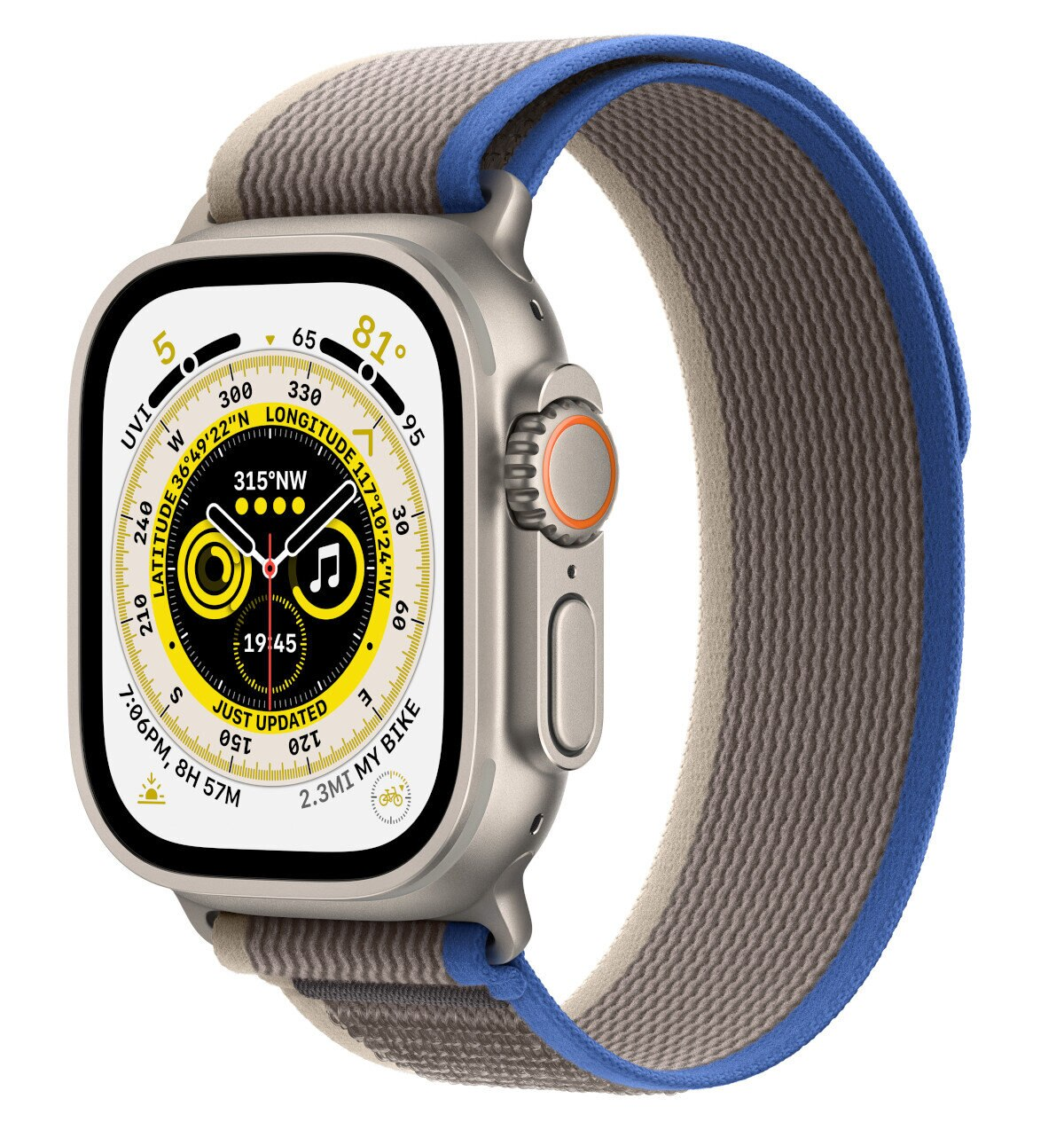 Smartwatch APPLE Watch Ultra GPS + Cellular koperta 49mm z tytanu z opaską Trail M/L w kolorze niebieski-szary MQFV3WB/A