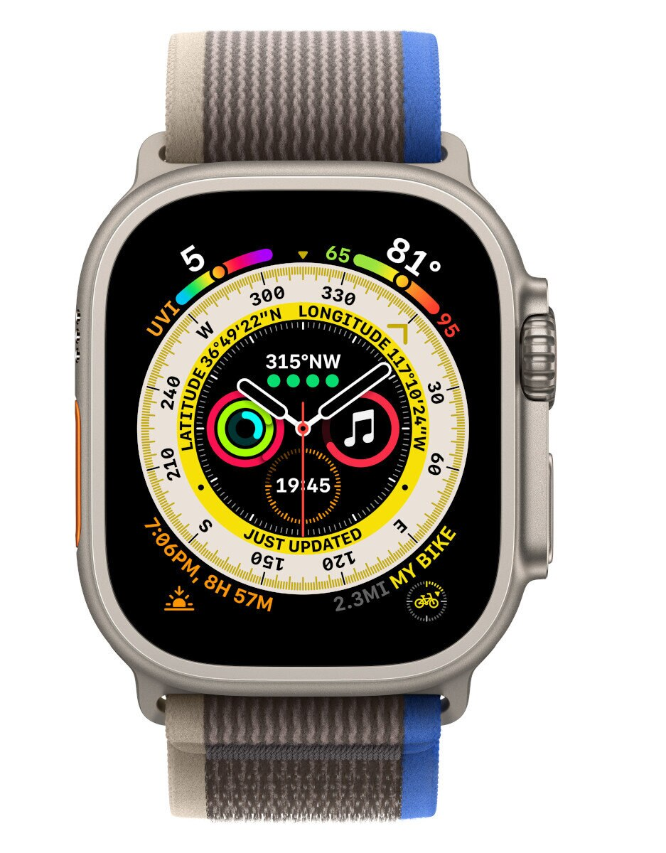 Smartwatch APPLE Watch Ultra GPS + Cellular koperta 49mm z tytanu z opaską Trail M/L w kolorze niebieski-szary MQFV3WB/A