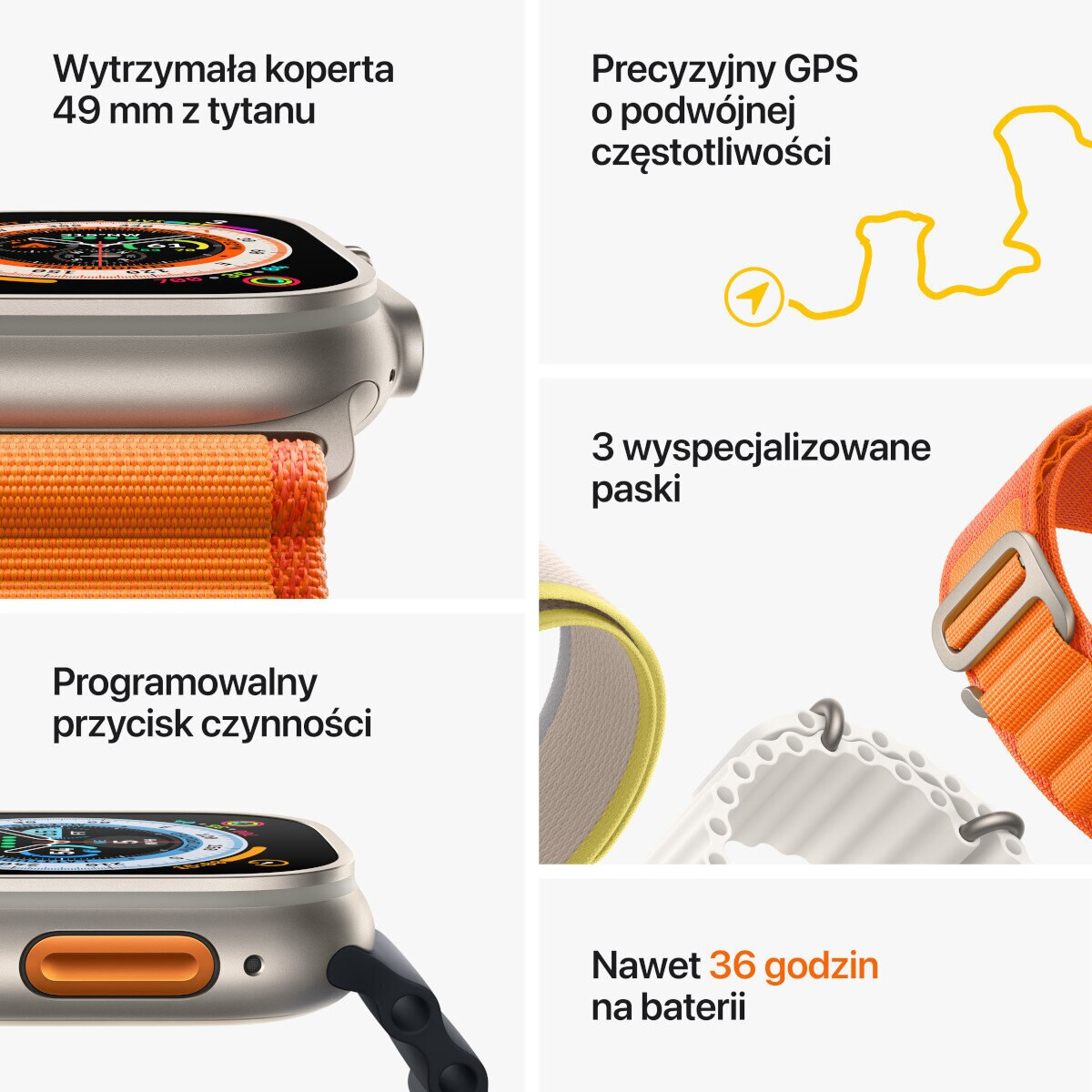 Smartwatch APPLE Watch Ultra GPS + Cellular koperta 49mm z tytanu z opaską Trail M/L w kolorze niebieski-szary MQFV3WB/A