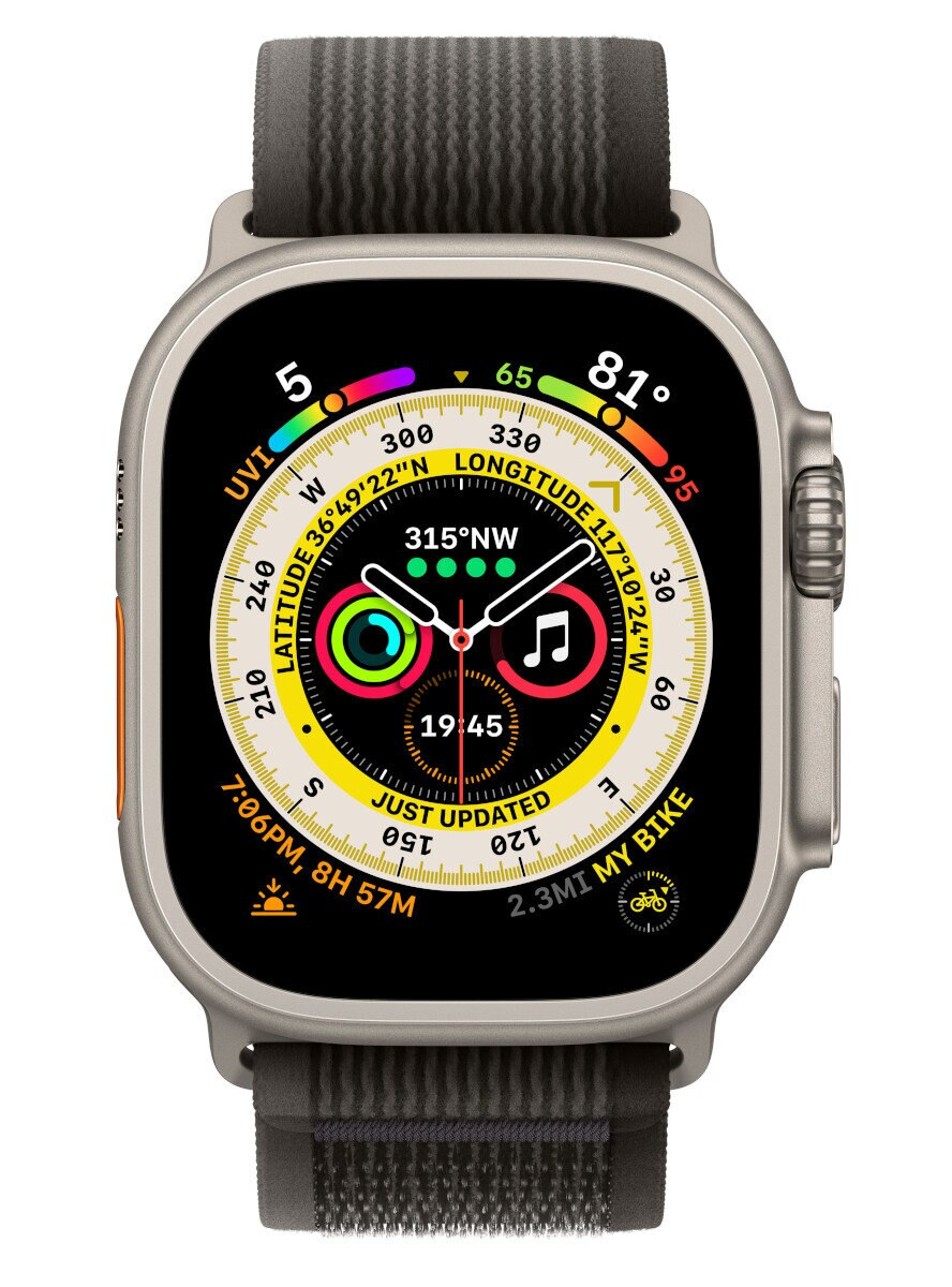 Smartwatch APPLE Watch Ultra GPS + Cellular koperta 49mm z tytanu z opaską Trail M/L w kolorze czarnym-szarym MQFX3WB/A