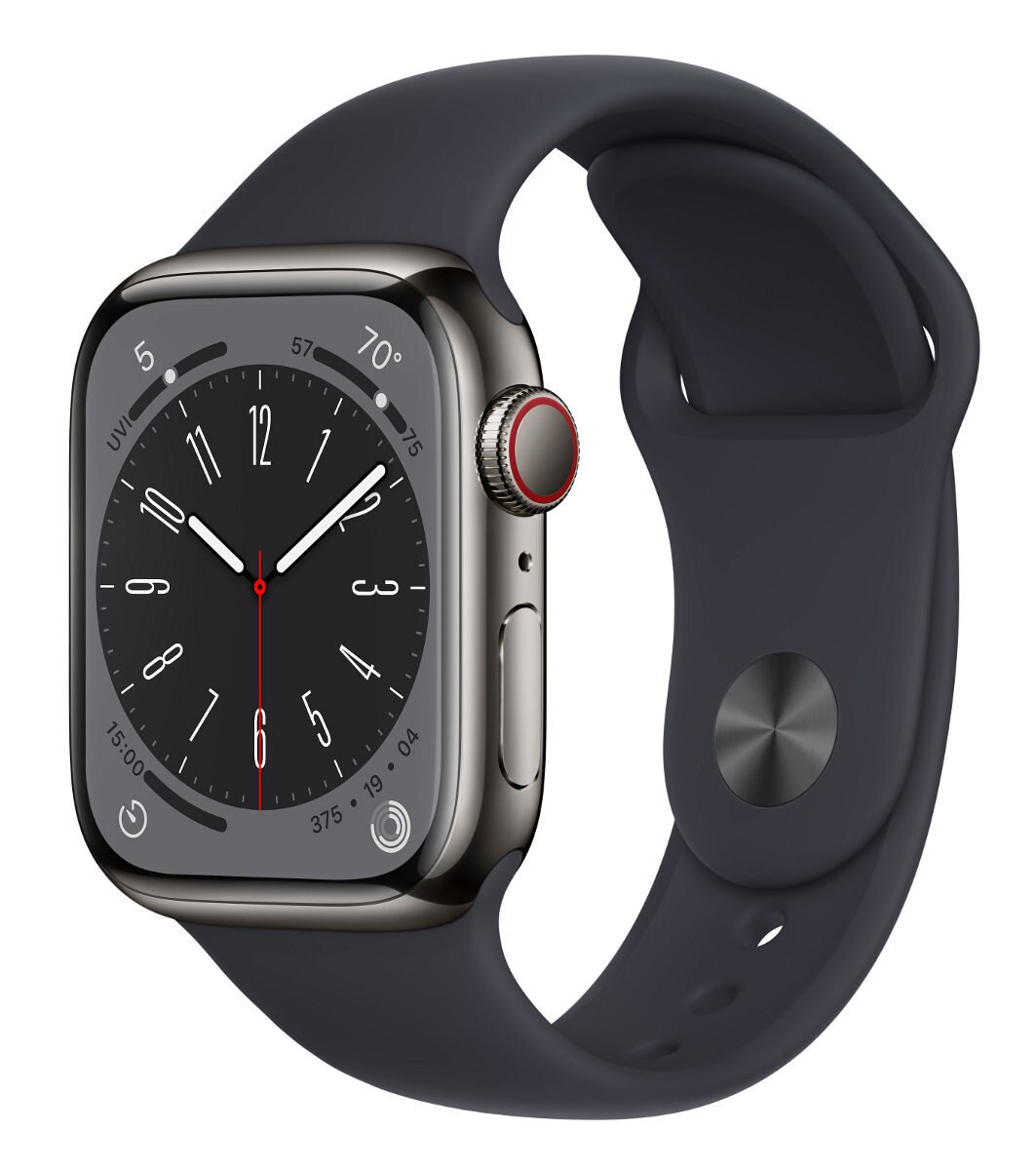 Smartwatch APPLE Watch Series 8 GPS + Cellular koperta 41mm ze stali nierdzewnej w kolorze mocnego grafitu z paskiem sportowym w kolorze północy M