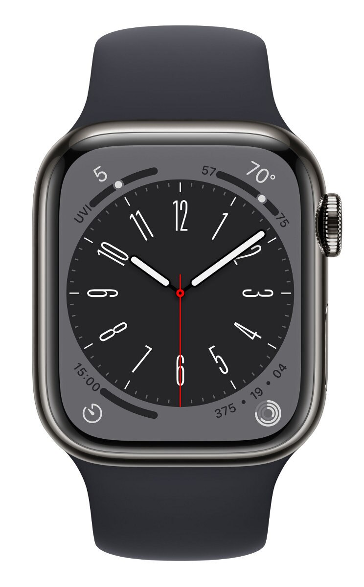 Smartwatch APPLE Watch Series 8 GPS + Cellular koperta 41mm ze stali nierdzewnej w kolorze mocnego grafitu z paskiem sportowym w kolorze północy M