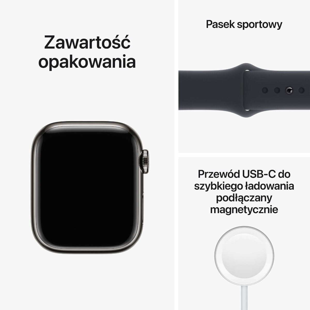 Smartwatch APPLE Watch Series 8 GPS + Cellular koperta 41mm ze stali nierdzewnej w kolorze mocnego grafitu z paskiem sportowym w kolorze północy M