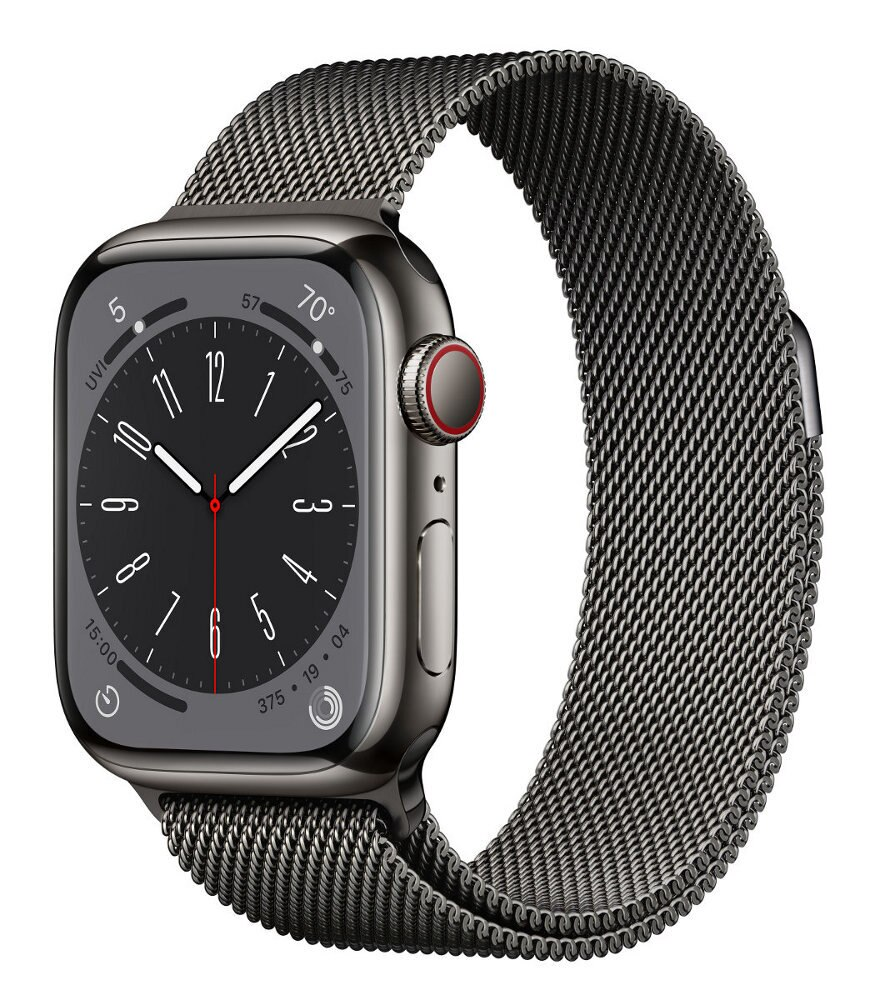 Smartwatch APPLE Watch Series 8 GPS + Cellular koperta 41mm ze stali nierdzewnej w kolorze mocnego grafitu z bransoletą mediolańską w kolorze mo