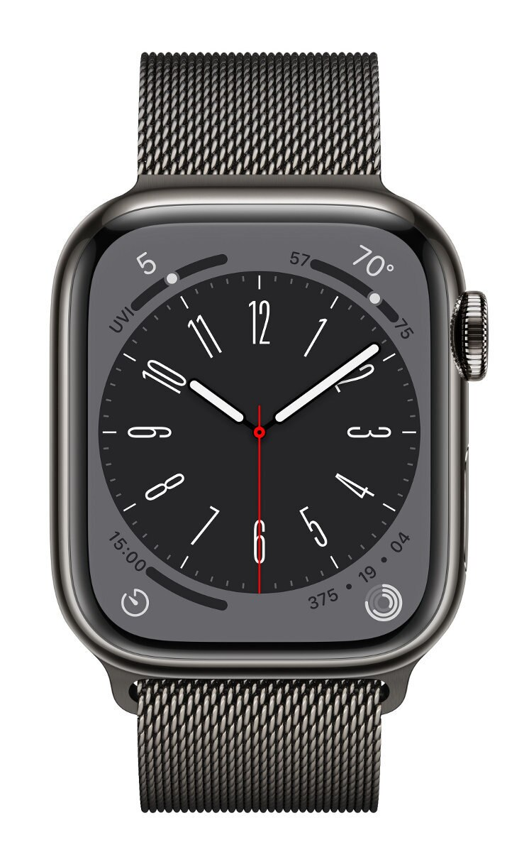 Smartwatch APPLE Watch Series 8 GPS + Cellular koperta 41mm ze stali nierdzewnej w kolorze mocnego grafitu z bransoletą mediolańską w kolorze mo