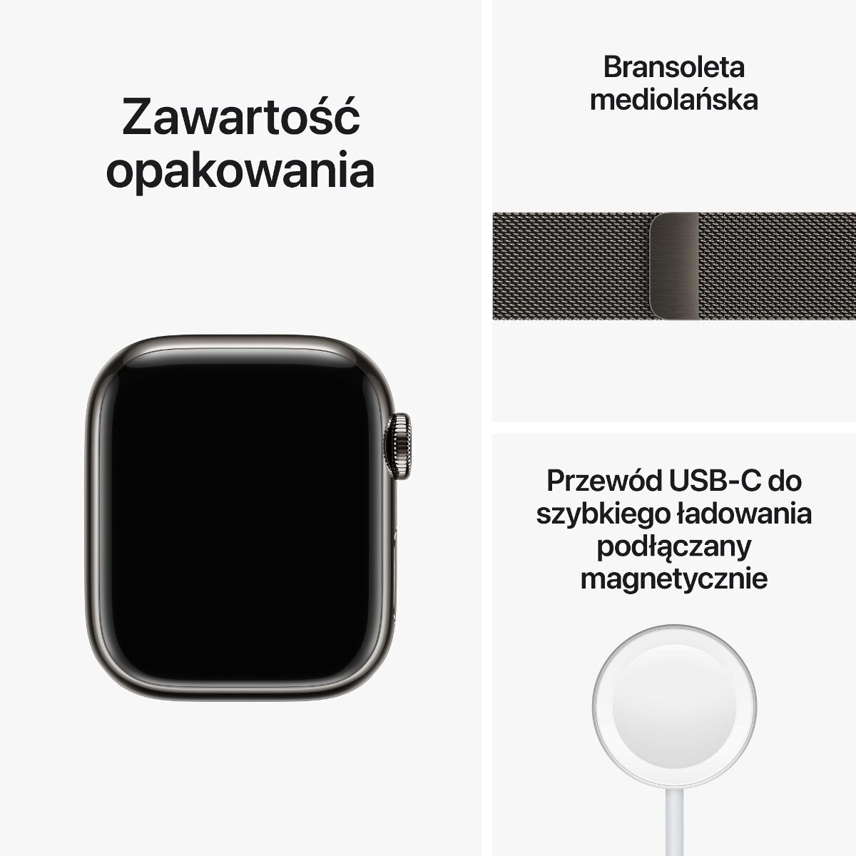 Smartwatch APPLE Watch Series 8 GPS + Cellular koperta 41mm ze stali nierdzewnej w kolorze mocnego grafitu z bransoletą mediolańską w kolorze mo
