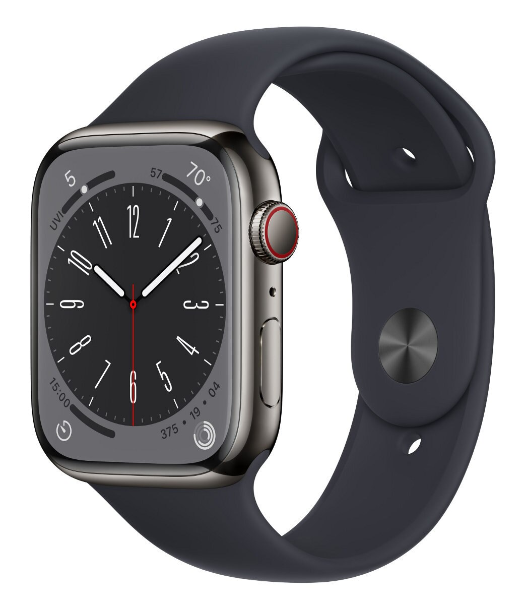 Smartwatch APPLE Watch Series 8 GPS + Cellular koperta 45mm ze stali nierdzewnej w kolorze mocnego grafitu z paskiem sportowym w kolorze północy M