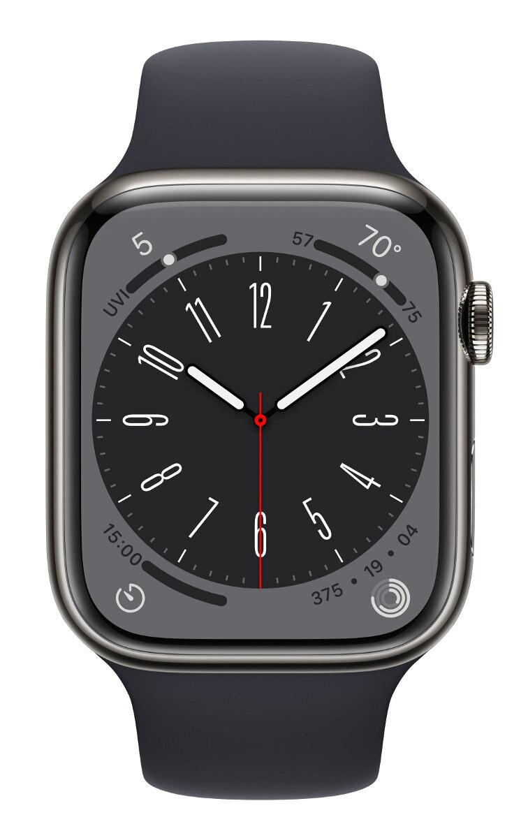 Smartwatch APPLE Watch Series 8 GPS + Cellular koperta 45mm ze stali nierdzewnej w kolorze mocnego grafitu z paskiem sportowym w kolorze północy M