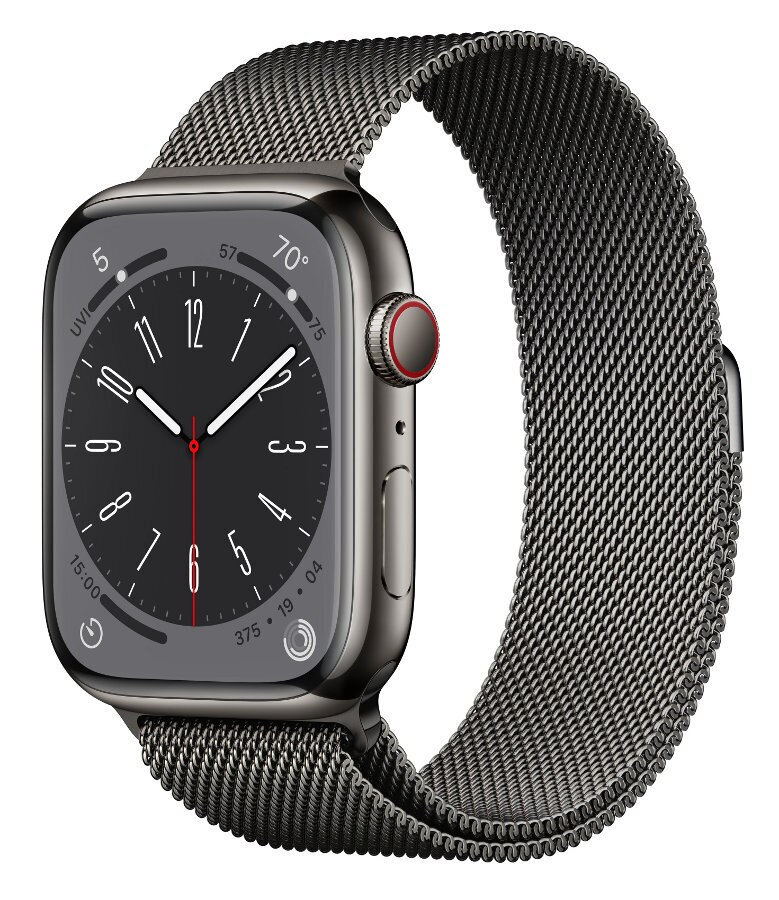 Smartwatch APPLE Watch Series 8 GPS + Cellular koperta 45mm ze stali nierdzewnej w kolorze mocnego grafitu z bransoletą mediolańską w kolorze mo