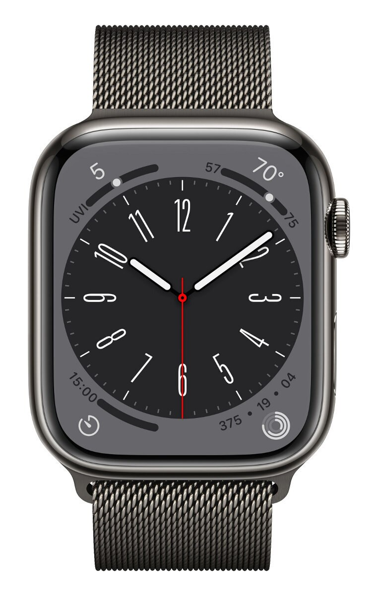 Smartwatch APPLE Watch Series 8 GPS + Cellular koperta 45mm ze stali nierdzewnej w kolorze mocnego grafitu z bransoletą mediolańską w kolorze mo