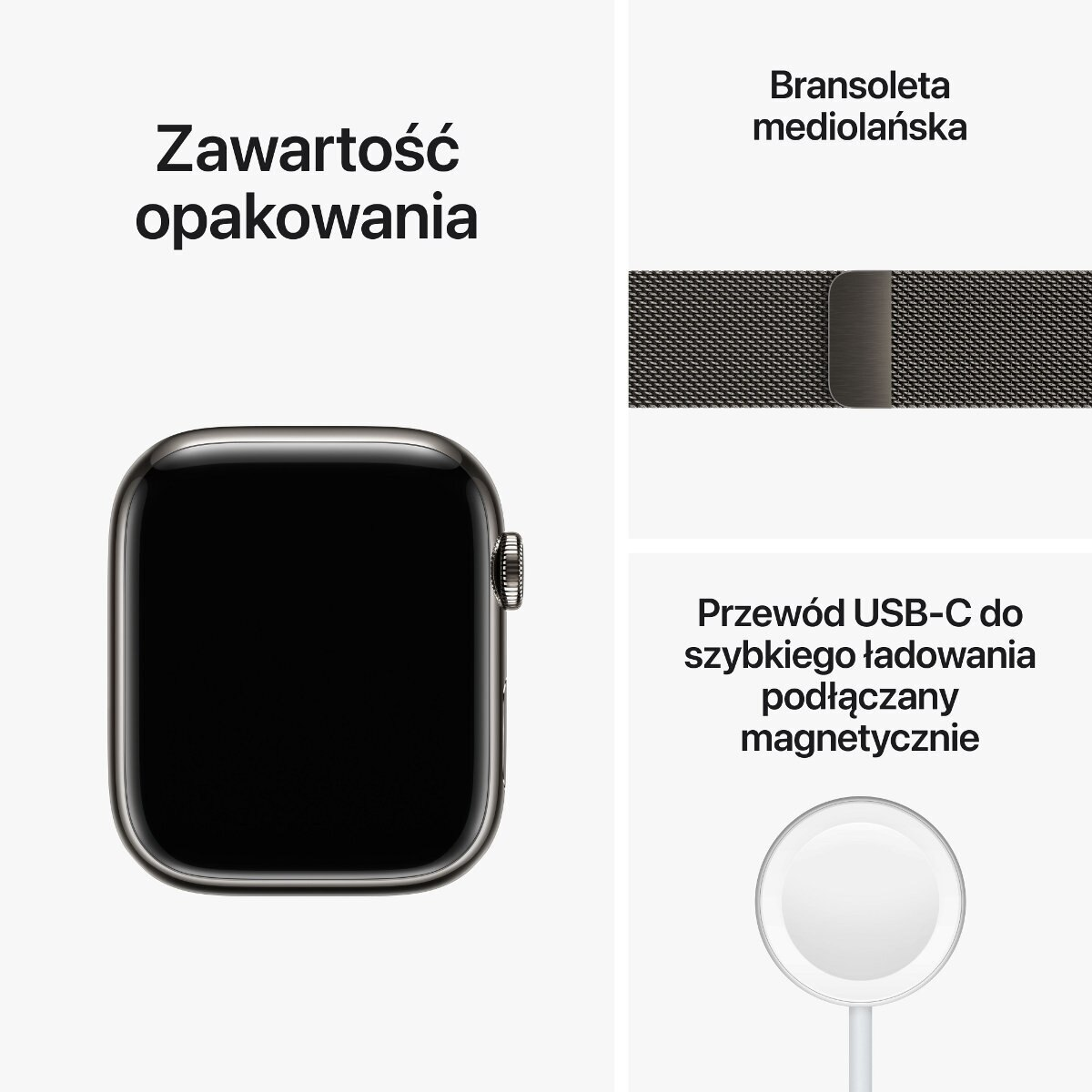 Smartwatch APPLE Watch Series 8 GPS + Cellular koperta 45mm ze stali nierdzewnej w kolorze mocnego grafitu z bransoletą mediolańską w kolorze mo