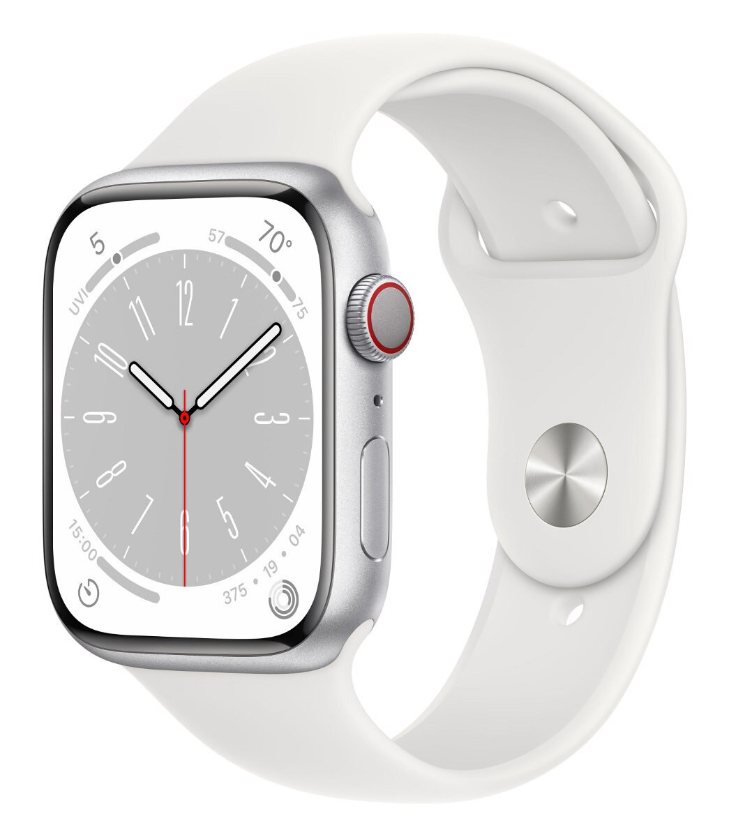 Smartwatch APPLE Watch Series 8 GPS + Cellular koperta 45mm z aluminium w kolorze srebrnym z paskiem sportowym w kolorze białym MP4J3WB/A