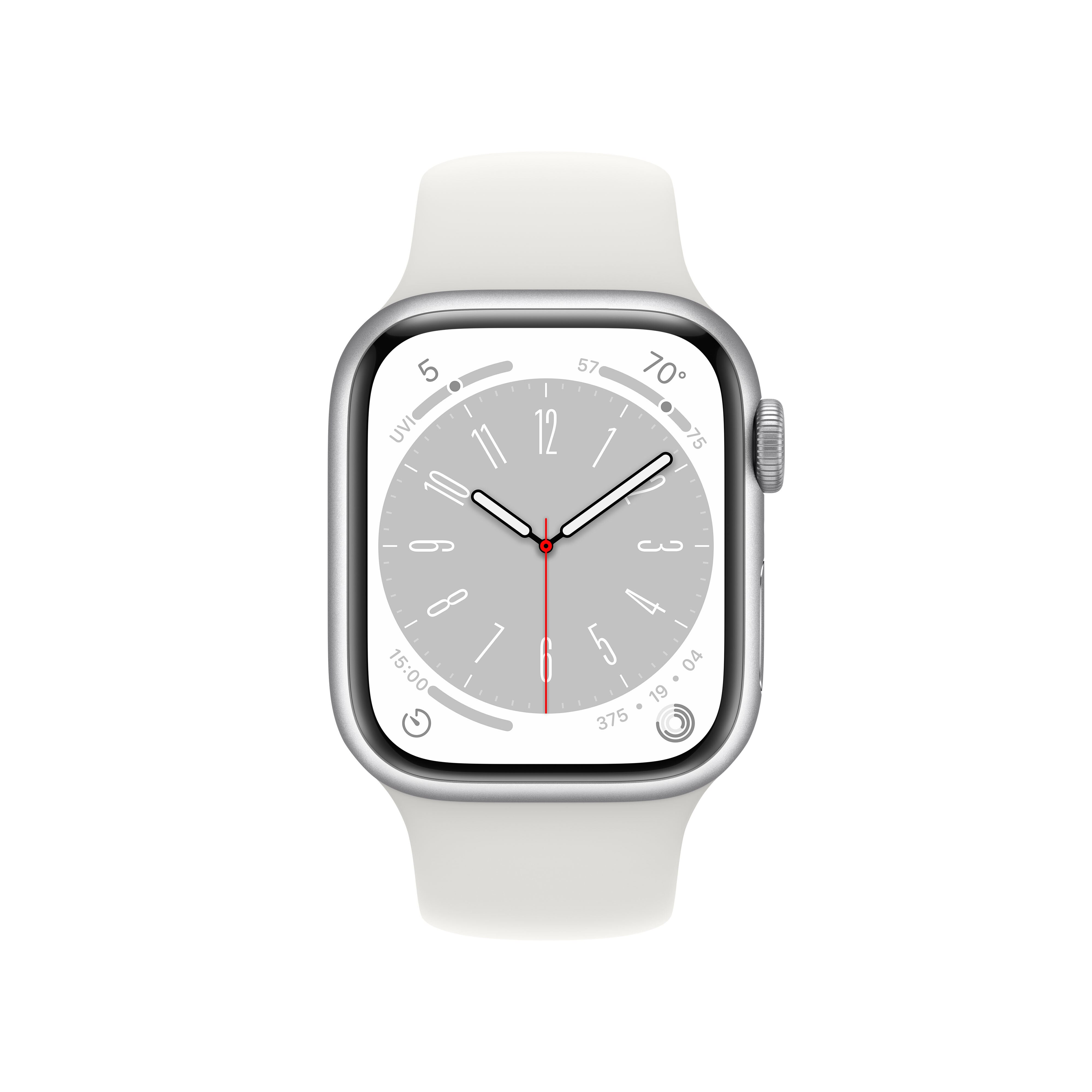 Smartwatch APPLE Watch Series 8 GPS Koperta 45mm z aluminium w kolorze srebrnym z paskiem sportowym w kolorze białym MP6N3WB/A