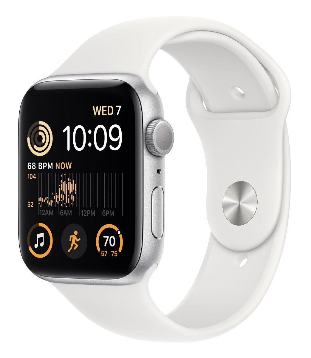 Smartwach APPLE Watch SE (2. generacji) GPS Koperta 44mm z aluminium w kolorze srebrnym i sportowym paskiem w kolorze białym MNK23WB/A