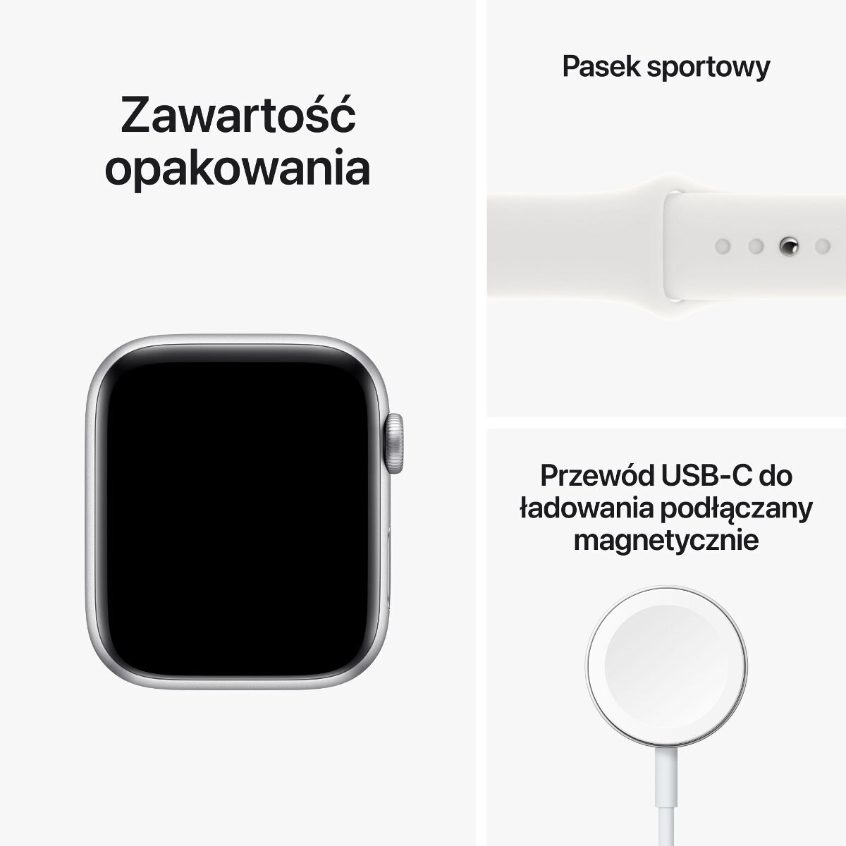 Smartwach APPLE Watch SE (2. generacji) GPS Koperta 44mm z aluminium w kolorze srebrnym i sportowym paskiem w kolorze białym MNK23WB/A