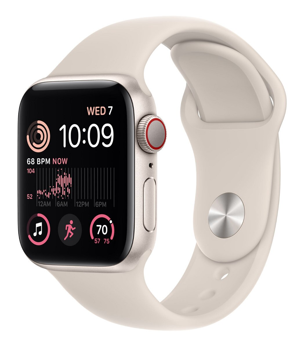 Smartwach APPLE Watch SE (2. generacji) GPS + Cellular Koperta 40mm z aluminium w kolorze księżycowej poświaty i sportowym paskiem w kolorze ks