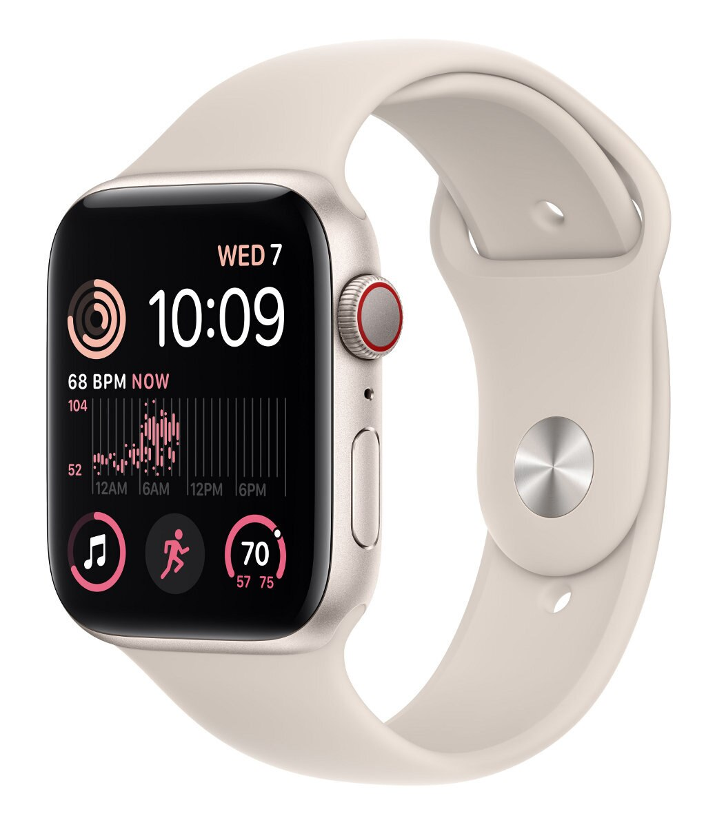 Smartwach APPLE Watch SE (2. generacji) GPS + Cellular Koperta 44mm z aluminium w kolorze księżycowej poświaty i sportowym paskiem w kolorze ks