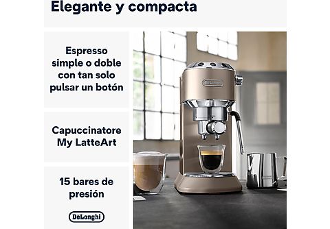 Cafetera express - De'Longhi Dedica Arte EC885.BG, Thermoblock, Espresso manual, 1350 W, 1.1 l, Función 2 tazas, 15 bar, Beige
