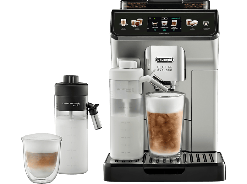 De'Longhi Eletta Explore Cold Brew ECAM450.65.S, 1450W, 19 bar, Molinillo integrado, Táctil, Bebidas frías calientes, Plata