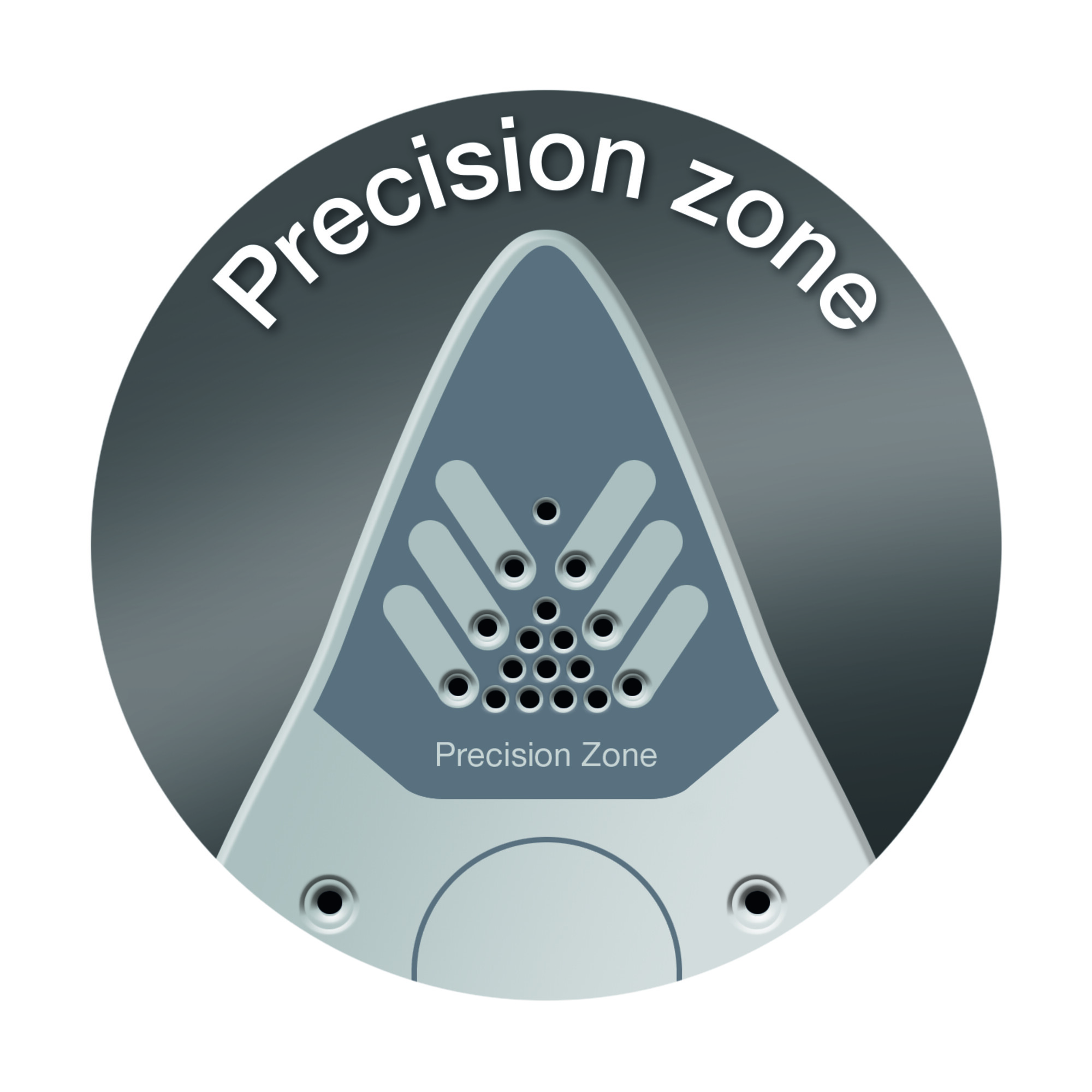 Primer plano de la zona de precisión de una plancha. La plancha es blanca con detalles grises.