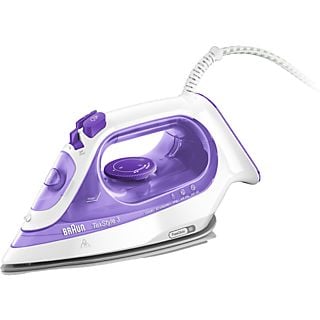 Plancha de vapor - Braun TexStyle 3 SI3042VI, Suela FreeGlide 3D, Autolimpieza, 2.350 W, 45g/min, Blanco/Violeta