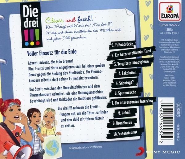 Rückseite einer deutschen Kinder-Audio-CD mit Text und Illustrationen.