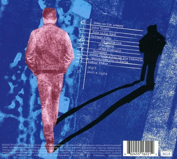Rückseite eines Musikalbums mit Titelliste und einer Männersilhouette.