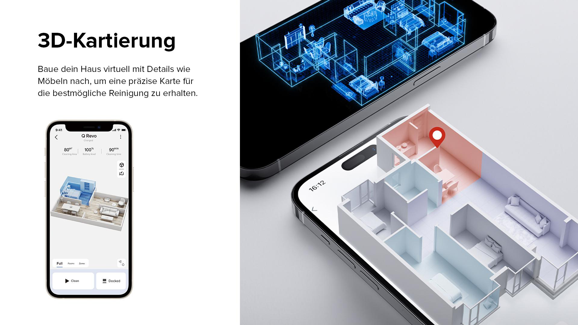 3D-Kartierung eines Hauses mit einem Telefon, das einen Plan zeigt.